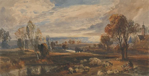 Paysage avec moutons