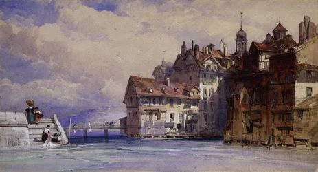 Vieilles Maisons sur le Rhône à Genève, 1856