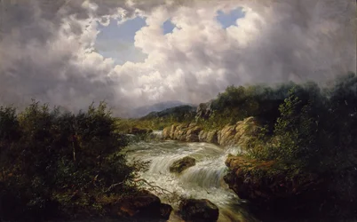 Les chutes de Tamahaka, comté de Cherokee, Caroline du Nord, vers 1860-70