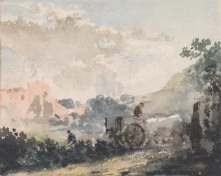 Paysage avec charrette