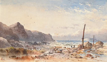 Une journée venteuse avec des pêcheurs sur le rivage, 1874