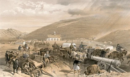 Difficultés du commissariat, la route de Balaklava à Sébastopol, à Kadikoi, par temps humide