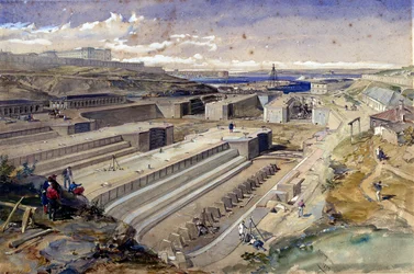 Docks à Sébastopol avec les ruines du fort Saint-Paul, 1855