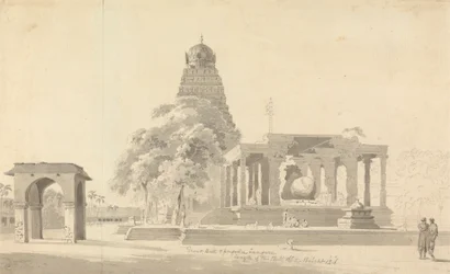 Le grand taureau et la pagode à Tanjore