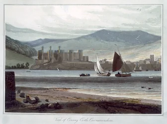 Vue du château de Conway, Caernarvonshire, Pays de Galles, 1814-1825