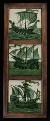 Panneau de carreaux de navires à pleine voile, encadré, vers 1865-80