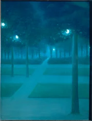 Nocturne dans les jardins royaux de Bruxelles, Belgique (peinture sur toile)