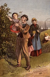 La promenade à la campagne : famille marchant dans la campagne