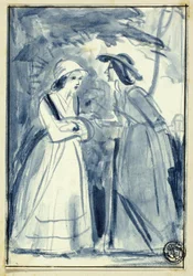 Deux femmes en robe de la fin du XVIIIe siècle