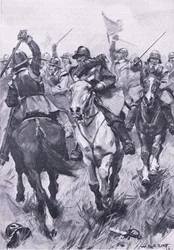 Le conflit de cavalerie à Dunbar, 3 septembre 1650, illustration de British Battles on Land and Sea, 1915