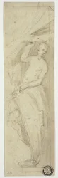 Femme tirant le rideau