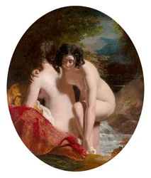 Femmes se baignant (huile sur panneau)