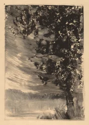 Paysage au Clair de Lune avec Arbre à Droite