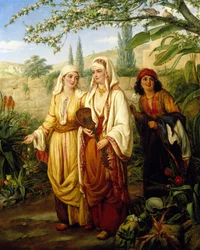 Dans un jardin du Moyen Orient. Peinture de William Gale (1823-1909). Huile sur toile. Collection privee.