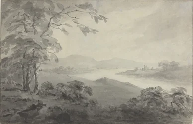 Paysage fluvial avec ruines