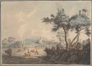 Paysage, château et bétail