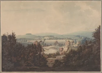 Paysage avec rivière et pont