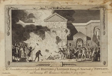 Les dévastations causées par les émeutiers de Londres incendiant la nouvelle prison de Newgate