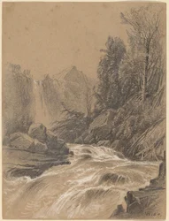 Paysage de montagne, ruisseau et cascade