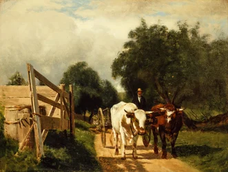 La charrette à bœufs (huile sur toile)