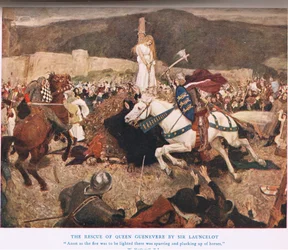 Le sauvetage de la reine Guenièvre par Sir Lancelot, illustration de «King Arthur»