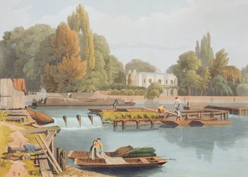 Le Barrage, depuis le Pont de Marlow, gravé par Robert Havell le Jeune (1793-1878) publié en 1818
