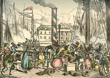 Embarquement à bord du Margate Steam Packet au quai de London Bridges, 1838