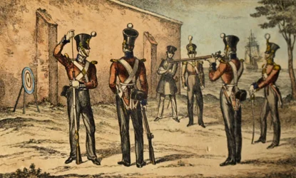 Costume actuel des Marines à la pratique de la cible ronde, vers 1835