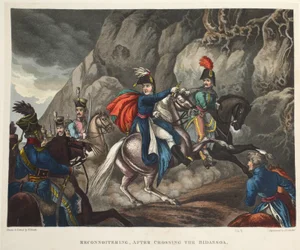 Reconnaissance, après avoir traversé la Bidassoa, aquatinte par J.C. Stadler, pub. par Tegg, avril 1818