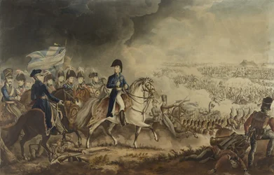 Le duc de Wellington et les officiers les plus distingués à la bataille de Waterloo, 18 juin 1815, aquatinte par W.T. Fry et T. Sutherland, publiée par J. Jenkins, Londres, 18 juin 1817