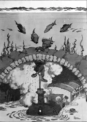 Une fuite dans le tunnel sous la Manche, illustration tirée de « Inventions »