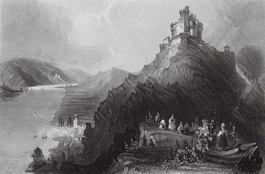 Braubach et Château de Marksburg, Rhin (gravure)