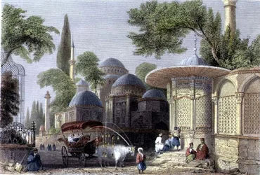 Fontaine et Mosquée de Chahzade, gravé par Roberts Sands (1792-1855) vers 1850