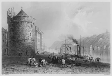 Le quai de Waterford, avec la tour de Reginald (gravure)