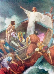 Jésus apaisant la tempête (lithographie couleur)