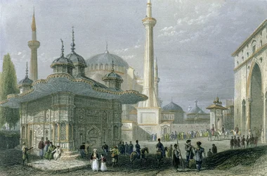 Fontaine et place de Sainte-Sophie, Istanbul, gravée par T. Higham, vers 1850
