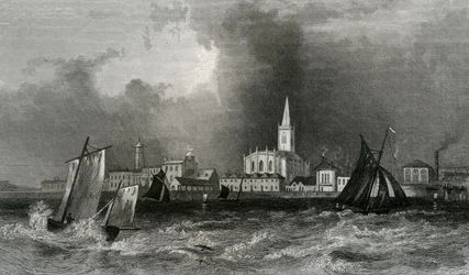 Harwich, depuis la mer, Essex, gravé par John Rogers, 1832