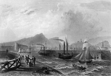 Leith Pier et Harbour, gravé par Robert Wallis, vers 1820