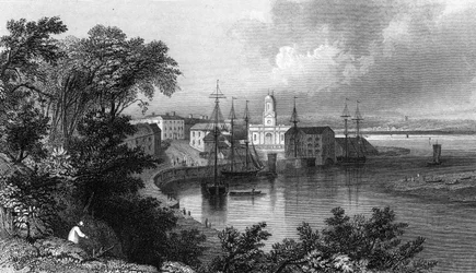 Quai de Mistley, près de Harwich, Essex, gravé par John Rogers, 1832