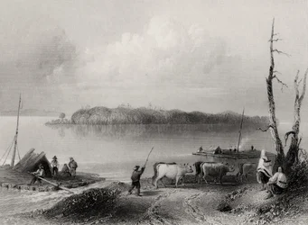 Île Navy, rivière Niagara, Ontario, Canada, gravé par Charles Coulson (1815-89)