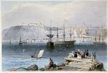 Vue de Québec et de son port (Canada) - dans "Canadian Scenery illustrated" de William Henri Barlett, éd. George Virtue