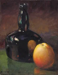 Nature morte - Pommes et bouteille