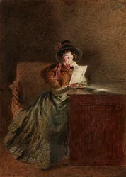 Fille lisant une lettre à la lumière de la lampe