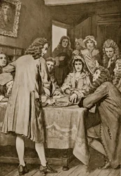Paterson expliquant le projet Darien à Édimbourg, 1694, illustration de 