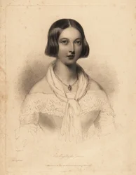 Jeune reine Victoria, début de la vingtaine. Gravure en acier par William Henry Mote d