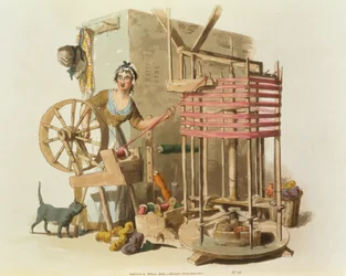 Une femme fileuse de laine, gravée par l