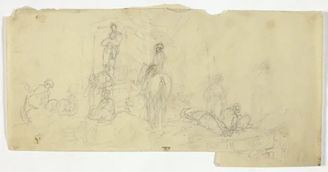 Groupe de paysans avec un homme à cheval