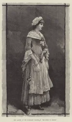 Mme Langtry, au Haymarket Theatre, dans She Stoops to Conquer