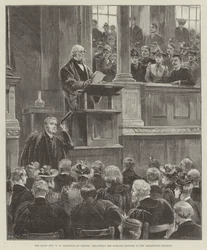 Le très honorable W E Gladstone à Oxford, prononçant la conférence Romanes au théâtre Sheldonian
