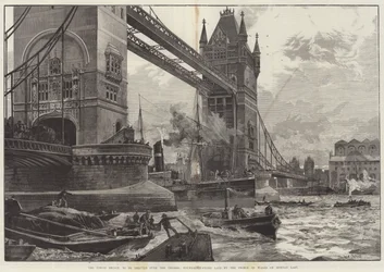 Le Tower Bridge, à ériger sur la Tamise, pierre de fondation posée par le Prince de Galles lundi dernier